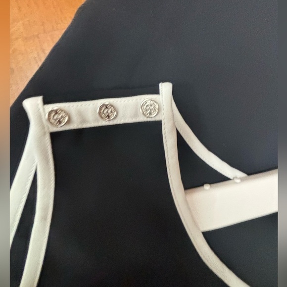 Calvin Klein Sleeveless Blouse, Black w/ White Trim, branded buttons - Picture 5 of 9